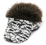 【 フサフサ 髪の毛 フレア バイザー 】(DOLCE LUCCI) フレアー ウィッグ 付 ヘアー ハゲ かつら サンバイザー ゴルフ 釣り アウトドア ジョークグッズ (迷彩×ブラウン)