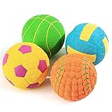 SCHITEC 犬 おもちゃ ボール 音の出る 【４個セット 野球 ・サッカー・バレーボール ・バスケットボール】 噛むおもちゃ 歯磨き 丈夫 耐久性 運動不足・ストレス解消 知育玩具 子犬/小型犬/中型犬に適用 (直径6cm)