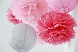 PomPomSale Brand "One Sweet Day" 6 Tissue Paper Pom Poms plus 2 Paper Lantern - Fast Shipping - Wedd
