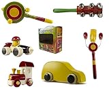 Ceejay Toys 6カラフルな木製ベビーtoys-wheels & Rattlesセット
