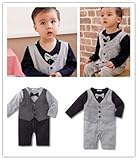 ベビーストライプベストスタイル紳士長袖ボディスーツの男の子の成長ですワンシー (12-18 Months, 灰色)