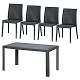 【5点セット】ステラ テーブル 80×140 ブラック 11238＋ステラ チェアー ブラック 11232×4脚 プラスチック製 不二貿易