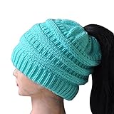 Pawaca ニット帽 レディース 高品質 耳あて付 かわいい 秋冬 防寒 おしゃれ 小顔効果 ニット帽子 　スカイブルー