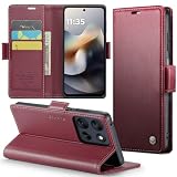 RicYeel Motorola Moto g66y/g66j/G56 5G 対応 ケース 手帳型 財布型 カードポケット付き 高級レザー Moto g66y/g66j/G56 5G 用 衝撃吸収 スマホケース 全面保護 カード収納 スタンド機能 携帯カバー 磁気バックル付き ストラップホール付き (レッド)