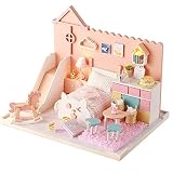 moin moin 1/24 ドールハウス 【 日本語説明書 】 ミニチュア DIY 手作りキット セット 猫 ベッド ねこ すべり台 ピンク 初心者向け | LEDライト + アクリルケース (【日本語】ねこさんほわほわルーム) 2109DH290