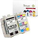 Shower 詰め替えインク キヤノン用 BC-310/345共通 (PGBK/ブラック)+ BC-311/346共通 (CL/カラー) BKのみ【最優良顔料】4色(2本)セット 互換インク QR/WEB説明あり 【Green Shower製】は国内梱包検品を実施【安心一年パック】 BC-310 BC-311 BC-345 BC-346