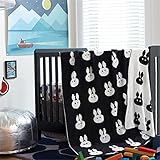 EsyDream Knitting Blanket Jacquard Soft Sofa Cover Baby Throw Blanket WarmBlack & White Rabbit Desig