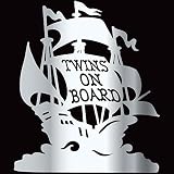 TREZ TWINS ON BOARD 双子 ツインズ 海賊船 PIRATE SHIP 船 波 海 ステッカー 男の子 女の子 BOY GIRL【BABY IN CAR】 (ミラーシルバー)