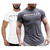 [メチーエング] メンズ トレーニングウェア Tシャツ 半袖 2枚組 ストレッチ スポーツシャツ 筋トレ フィットネス グレー+ホワイトM