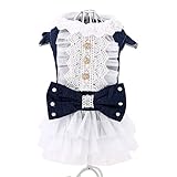 uxcell ツツードレス レーススカート 犬服 猫服 通気性 小型犬 デニム パーティー プリンセスドレス コスチューム 春 夏 散歩 お出かけ 可愛い ダークブルー L