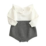 Elfin Parkベビー ロンパース 長袖 女の子 ニット 編む 新生児 ボデｲースーツ コットン 襟付き グレー60