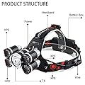 LED Headlamp, Loyalfire 5 Headlamp Bright Light Headlight Flashlight 4 Modes XML-T6 LED with Red Light Rechargeable and Waterproof Switch, for Camping/Travel/Adventure/Running