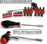 26pc Multi Angle Screw Driver, Ratchet Driver, Bit And Socket Set (90 & 180 Degree Angle) - For Home