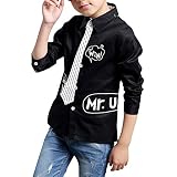 (エレクトリックサーカス) Electric Circus キッズ プリント ワイシャツ 男の子 長袖 ネクタイ 付き 子供服 (130, ブラック)