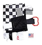 Sensory Baby Tag Blanket, Racing Checkered Flag Lovey for Any Nascar Fan, 14" X 18". For Entertainme
