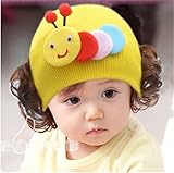 帽子 ベビー　キャップ キッズ　子供ハット かつら ウィッグ 付き 新生児 女の子 ヘアバンド ヘアアクセサリー かわいい昆虫 イエロー