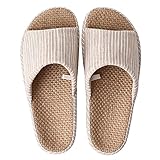 [HJstars] スリッパ 亜麻 リネン ルームシューズ 室内スリッパ 前開き 静音 軽量 家庭用春と夏スリッパ メンズ／レ ディース 洗濯可 滑り止め 長持ち 和風 無地 和洋 和室 新築用ルームシューズ (キャラメル, 23.5-24cm)…