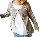 Plus Nao(プラスナオ) カーディガン 花柄 刺繍 ベビー キッズ 赤ちゃん 子ども 幼児 低学年 かわいい おしゃれ キュート 前ボタン 秋冬 女 グレー 90