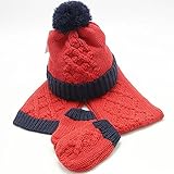 うさぎちゃん風 ニット帽 手袋 子供キッズ 可愛い スカーフセット 女の子 ニットキャップ 秋 冬 防寒 クリスマス プレゼント 赤ちゃん スタイリッシュ 耳まですっぽり覆われる (レッド)