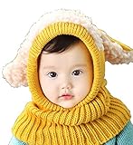 SODIAL 頭＆首まであたたかい　かわいい　犬耳　帽子　秋冬　子供　こども　ニット帽子 ベビー キッズ 赤ちゃん ケープ 一体型 マフラー ネックウォーマー フード 青　赤　黄　コーヒー　ピンク