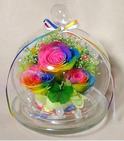 Amazon｜プリザーブドフラワー レインボー ガラスドーム 1個 花