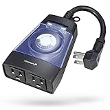 Fosmon (2連ソケット) 屋外用 プログラムタイマー ライトタイマーコンセント USプラグ 電源タップ 3Pコンセント用です【パワーコード付24時間タイマースイッチ | 30分単位 | 電源自動