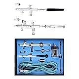 KKmoon 2本入り エアブラシキット スプレーモデル重力フィード＆サクションエアーブラシキット 口径0.25＆0.35mm ダブルアクションエアブラシ 重力式 アートの絵画 入れ墨 マニキュア用