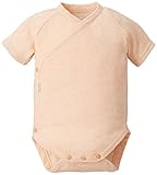 yuga☆ストライプ前あきボディ半袖 オレンジ 60cm オーガニックコットン100% ベビー 服 男の子 女の子 兼用 出産祝い ロンパース プレゼント 綿100%