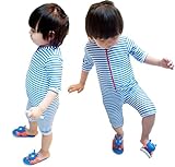 Yuson Girl 【ユソンガール】子供水着　ベイビー水着 ラッシュガード 水着 ボーダー柄 (ボーダー柄, 100)