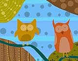 Green Leaf Art Owls with Patterns 2 Canvas Art [並行輸入品]