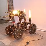 Ywyun ギア戦車ランプ、アメリカンロフト人格鉄パイプランプ、ベッドサイドレトロリビングルームのベッドルームの家の装飾省エネランプ