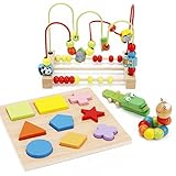 CXYP　知育玩具　赤ちゃんおもちゃ　ビーズコースター 　キッズ 　木製 　ルーピング 　おもちゃ　指先トレーニング 　積み木　セット　ミニ サイズ 動物模様　早期開発　プレゼント (4点セット)