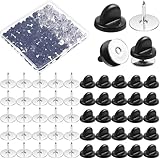 バッジ 留め具 ピンバッジのキャッチ 黒 50個セット 収納ケース付き 蝶タック 留め具 安全ピン 取付簡単 ピン付き パーツ ハンドメイド アクセサリーパーツ ブラックゴムキャップ約50個+釘約50個