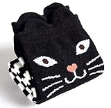 Nice Days（ナイス　ディズ）　女の子ニーハイソックス　可愛い猫ちゃん 　3Dアニマル靴下 ソックス　 (ブラック+ホワイト)