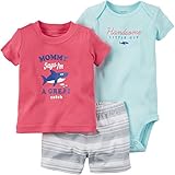 カーターズ carter's アパレル baby line 男の子3点セット ロンパース Tシャツ ショートパンツ ブルー レッド マルチ 綿 121G505 【並行輸入品】 6ヶ月