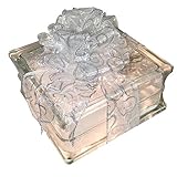 Lightedガラスブロックwith Sheerホワイトwithシルバー渦巻きリボン