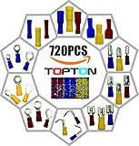 TOPTON 720pcs Wire ConnectorsMixed Assorted Lug Kit Insulated Electrical Crimp Connectors Crimp Ring
