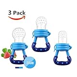 Baby Food Feeder 3 Pack Fruit Food Silicone Nipple Teething Toy Reusable Aching Gums PacifierBlue [並