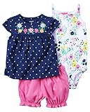 カーターズ Carter's 最新作 ボディスーツ パンツ Tシャツ 3点セット 女の子 ベビー服 ネイビー ドット フラワー (12months(72-78cm)) [並行輸入品]