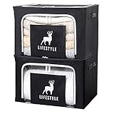 収納ボックス 衣類 多機能収納箱 取っ手付き 布団 (ブラック 鹿 *2枚組)