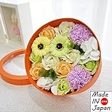 BIO日本製フレグランスソープフラワー　窓付きラウンドボックス　日本デザイン　お祝い　記念日　お見舞い　ホワイトデー　母の日　父の日 (ガーベラオレンジ)