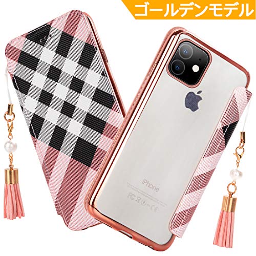 iphone手帳型 iphone11ケース iphone11格子手帳アイフォン11ケース手帳型耐衝撃本革スマホケース薄型2019 iphone 11高級感カバー iphone 11カード収納 TPUレザー格子タッセル付き機能全面保護軽量おしゃれ ワイヤレス iphone 11透明バックシェルカバー充電対応 スマホカバー6.1インチ携帯ケース高級感収納財布型ケーススマホカバー (2019 iPhone 11(6.1″), ピンクのチェック柄)