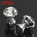 ILS - 10 pieces 20mm Round Crystal Glass Cabinet Knobs Drawer Furniture Pull Handle