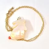 ウサギ 夜光貝 & 桃色珊瑚製 ペンダント 14KGFチェーン