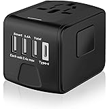 SAUNORCH Universal International Travel Power Adapter W/High Speed 2.4A USB-A, 3.0A Type-C Wall Charger, European Adapter, Wo