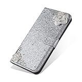 PUレザーケースカバーHuawei P8 Lite 2016、SevenPandaのラグジュアリーブリンダイヤモンドキラキラクリスタルラインストーン 3D DIYの椿花柄宝石プレミアム磁気フリップフォ