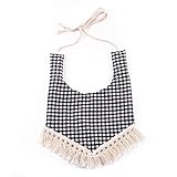 oenbopo バンキンス 100％棉 柔らかい肌触り 可愛い 豊富な図案 調節可能 防水　汚れにくい タッセル式 スーパービブ (グリッド)