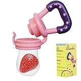 Biubee Baby Food Feeder-Silicone Teether Nibbler with Fresh Fruits Vegetable for Toddlers Pink(M) by