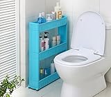 隙間収納棚　小物収納　収納ラック　キャスター付き　らくらく移動可能　2段と3段選択可能 (3層, ブルー)