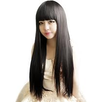 Amazon.co.jp: ウィッグ かつら ロング ストレート 黒髪 ぱっつん 人工